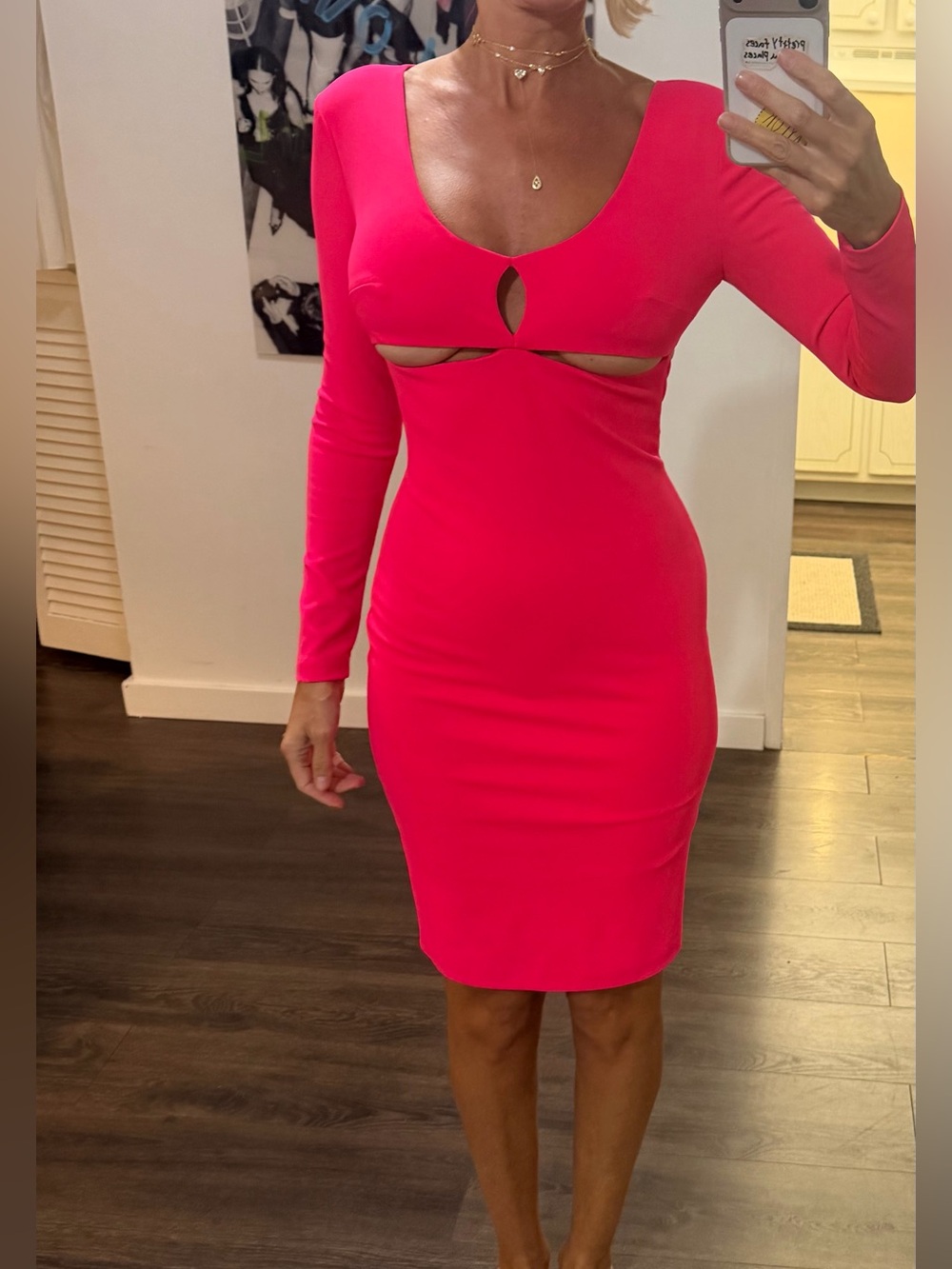Alexander Wang black label Hot Pink Long-Sleeve Cutout Bodycon Dress